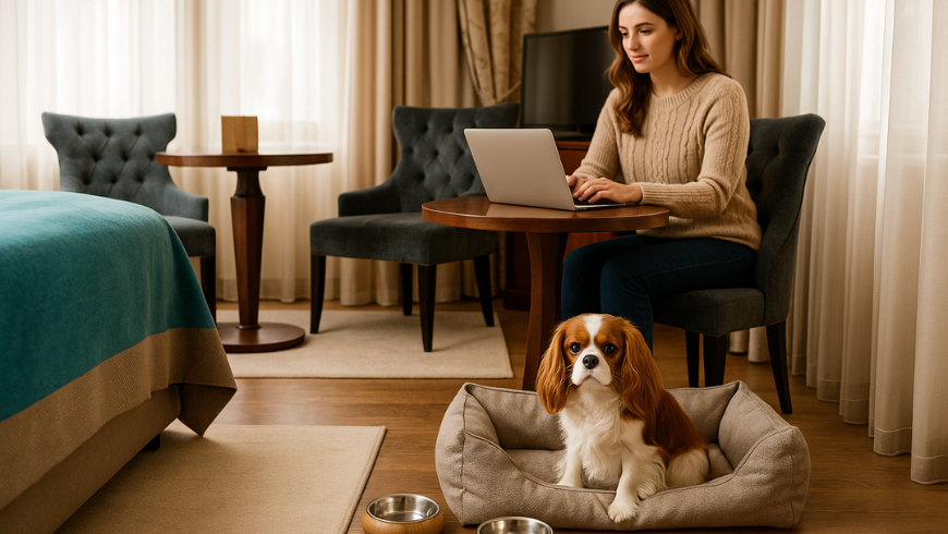hôtel acceptant les animaux de compagnie avec un bol d'eau fraîche pour le chien