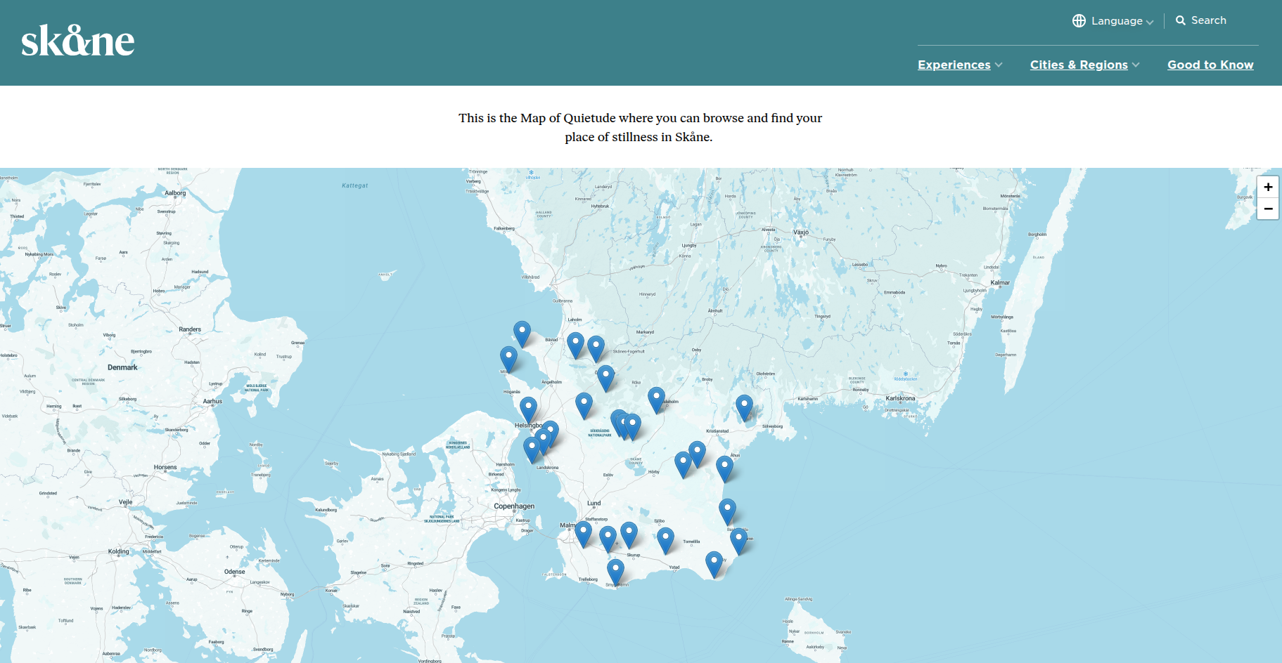 Carte de Quiétude : Une carte des endroits les plus calmes de Skåne, en Suède.