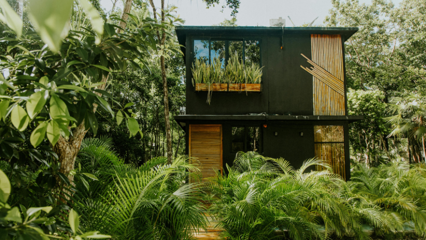 Maison écologique moderne dans la forêt tropicale