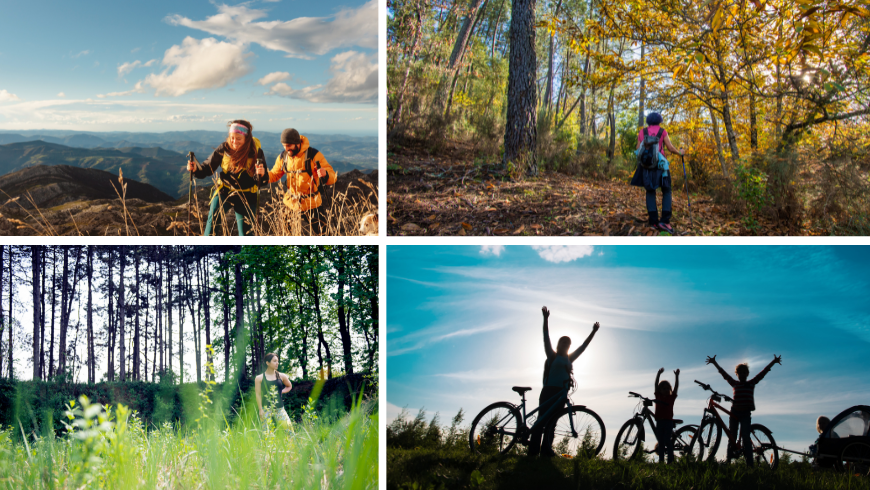 les gens qui font de la randonnée et du vélo