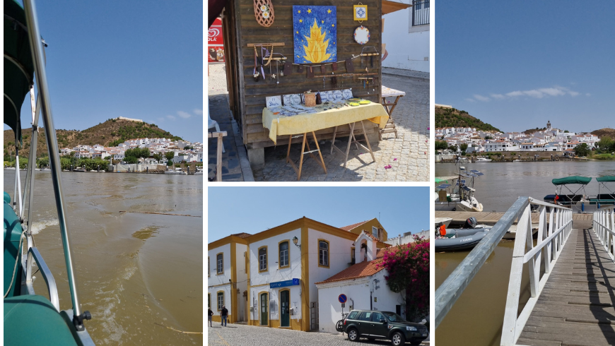 Banquet artisanal du fleuve Guadiana et maison blanche et ocre