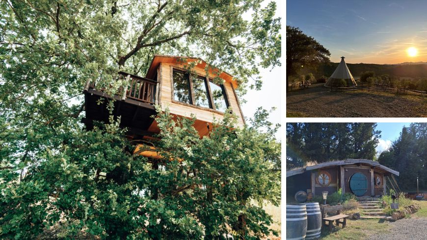 Treehouse, Hobbit House et Tend en pleine nature, Glamping il Sole, Toscane