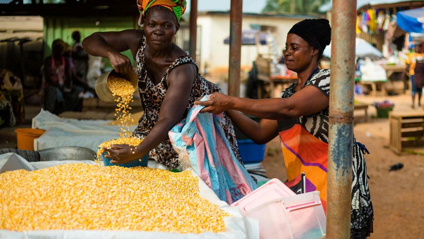 Une femme vend du poisson au marché de Makola à Accra, Ghana