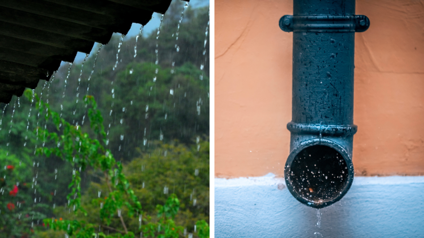 pluie sur le toit et évacuation des eaux pluviales dans les tuyaux Gestion des eaux pluviales sur les toits verts des bâtiments durables