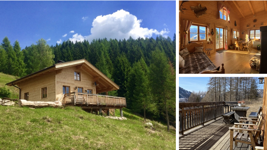 Schnuckelina Hütte : vue extérieure, intérieure et terrasse. 