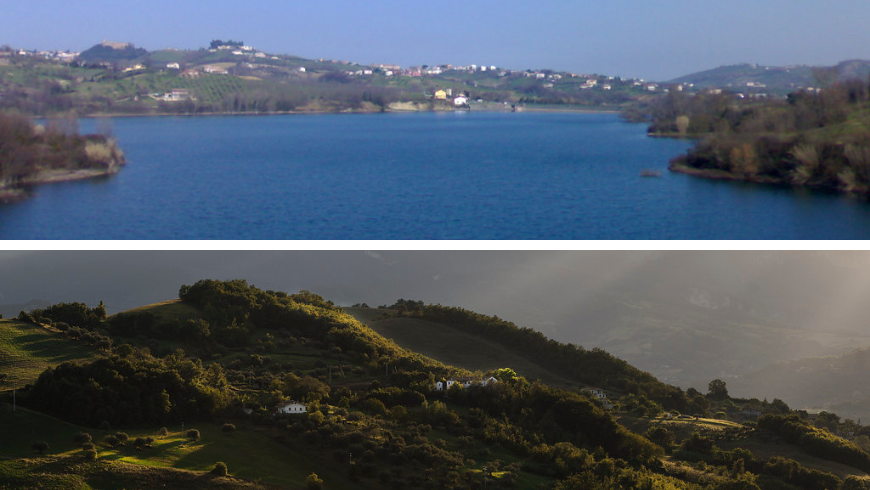 Paysage sur la réserve naturelle du lac de Penne et les collines qui l'entourent