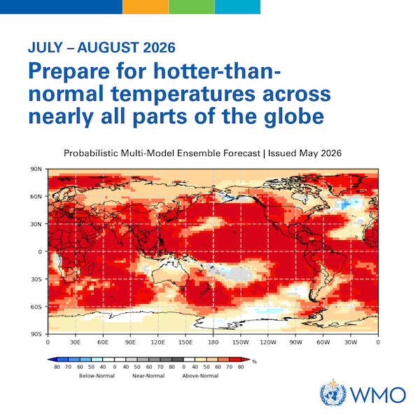 Mise à jour climatique saisonnière mondiale - juillet-août 2026 - température