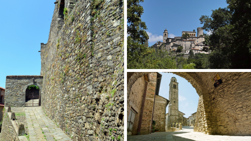 Murs du château de Castiglione del Terziere et du village de Bagnone, en Lunigiana
