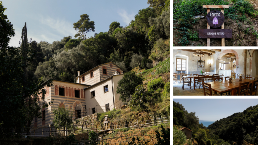Ermitage de Sant'Antonio di Nasca entouré de forêt dans le parc naturel de Portofino.