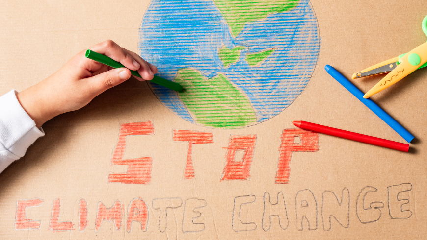 dessin de la terre et message d'arrêt du changement climatique représentant les solutions climatiques