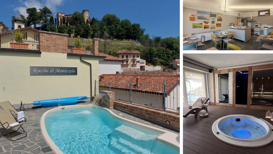Piscine extérieure à Rocche di Montexelo et chambres à l'intérieur