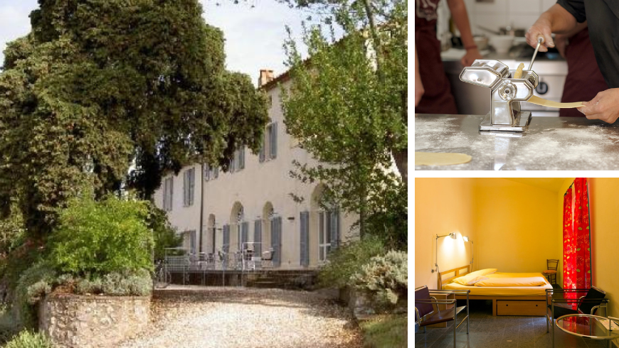 vue sur le jardin du Podere Riparbella, une chambre et cours de cuisine