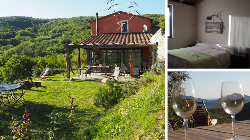 jardin du mas avec vue sur les collines et chambre