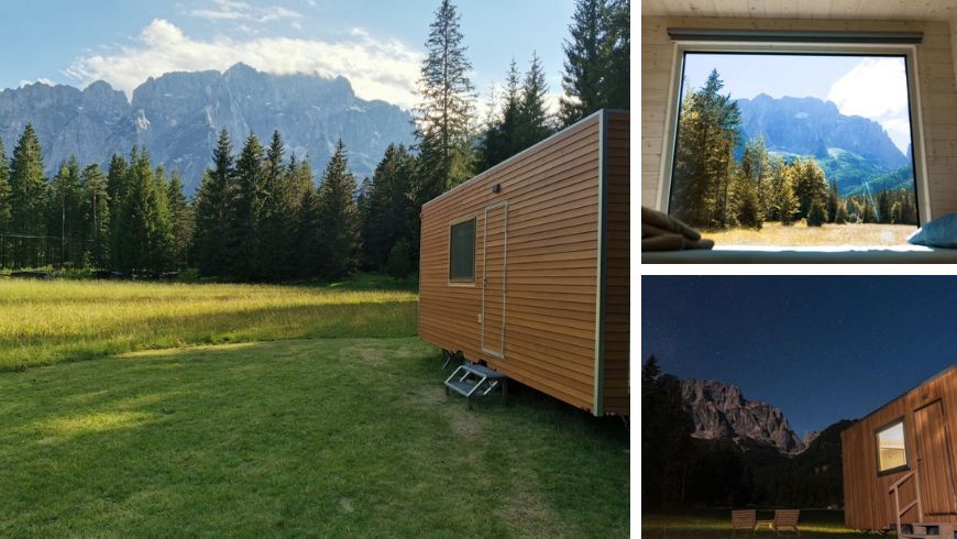 petite maison avec vue sur les dolomites et le ciel étoilé la nuit