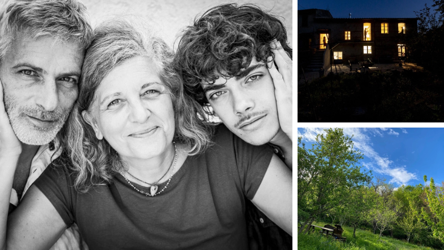 Portrait de Lelia, Antonio et Diego et maisonnette avec environs