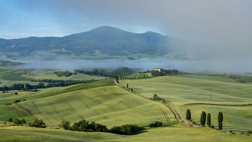Vue aérienne de San Quirico d'Orcia