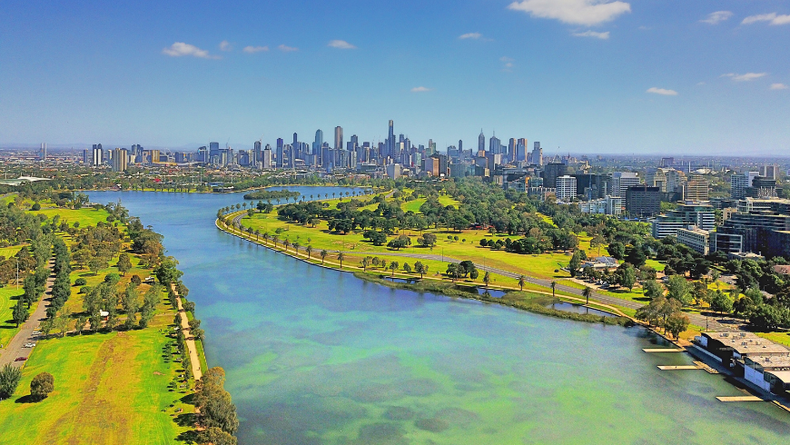 Horizon de Melbourne et lac Albert Park