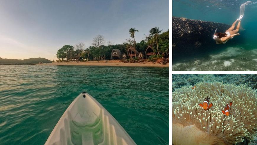 Canoë et plongée avec tuba à Palawan, Philippines